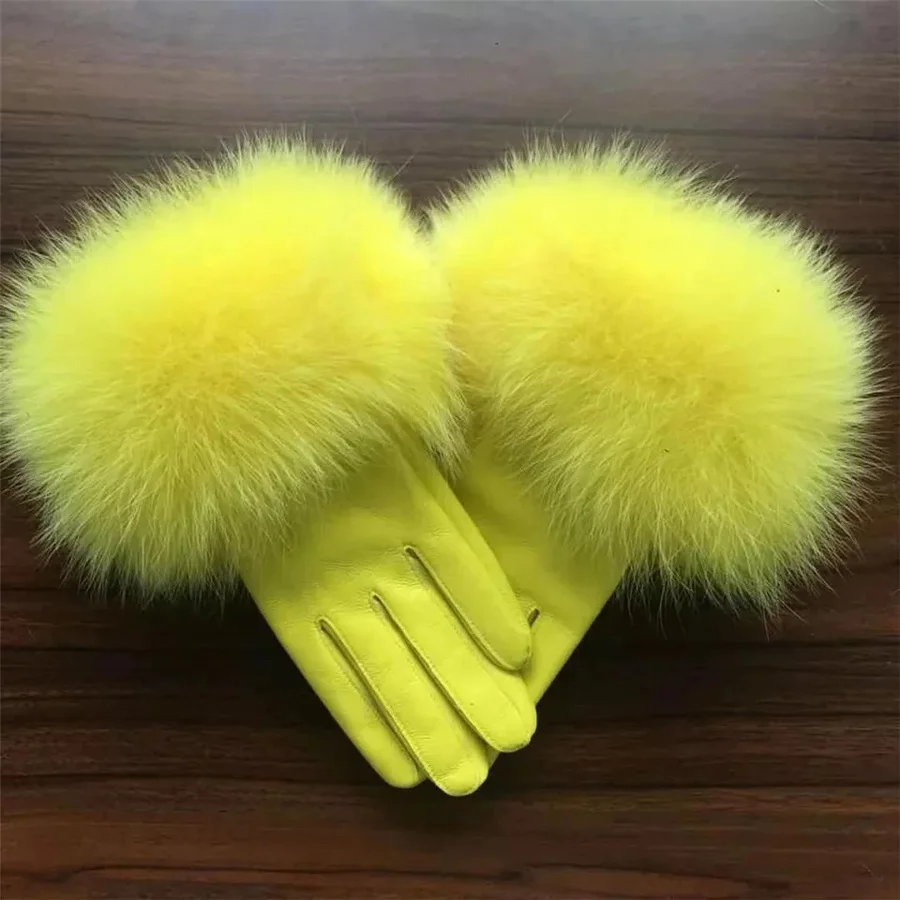 Wholesale Fashion girls Leather Gloves multi Driving/Dressing Touchscreen Lambskin Winter fur Gloves