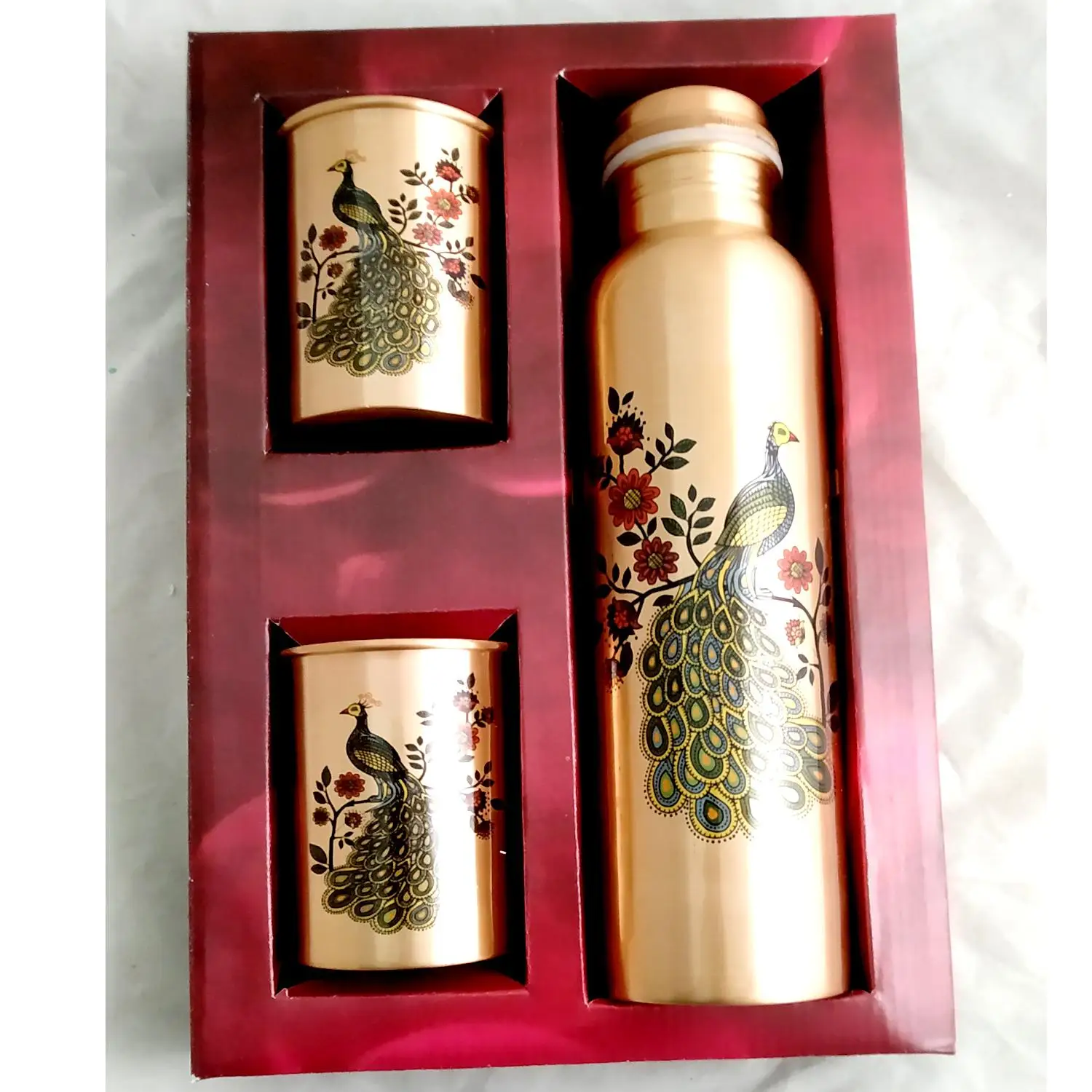 Подарочный набор Prisha India для рукоделия Чистая классическая медная бутылка воды 900 мл + медное стекло (в упаковке 2-300 каждая) Оригинальная Тяжелая сборка