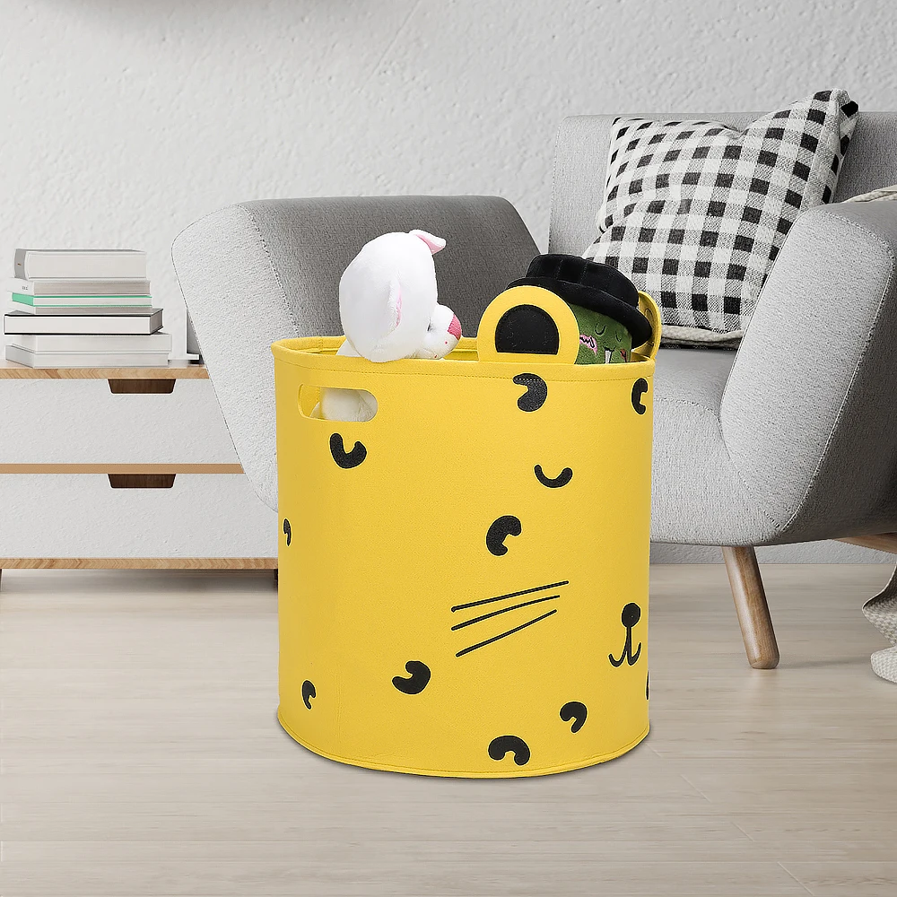 yellow Customized Collapsible Felt Storage Basket with Handles Baby Toys Storage Cartoon Basket