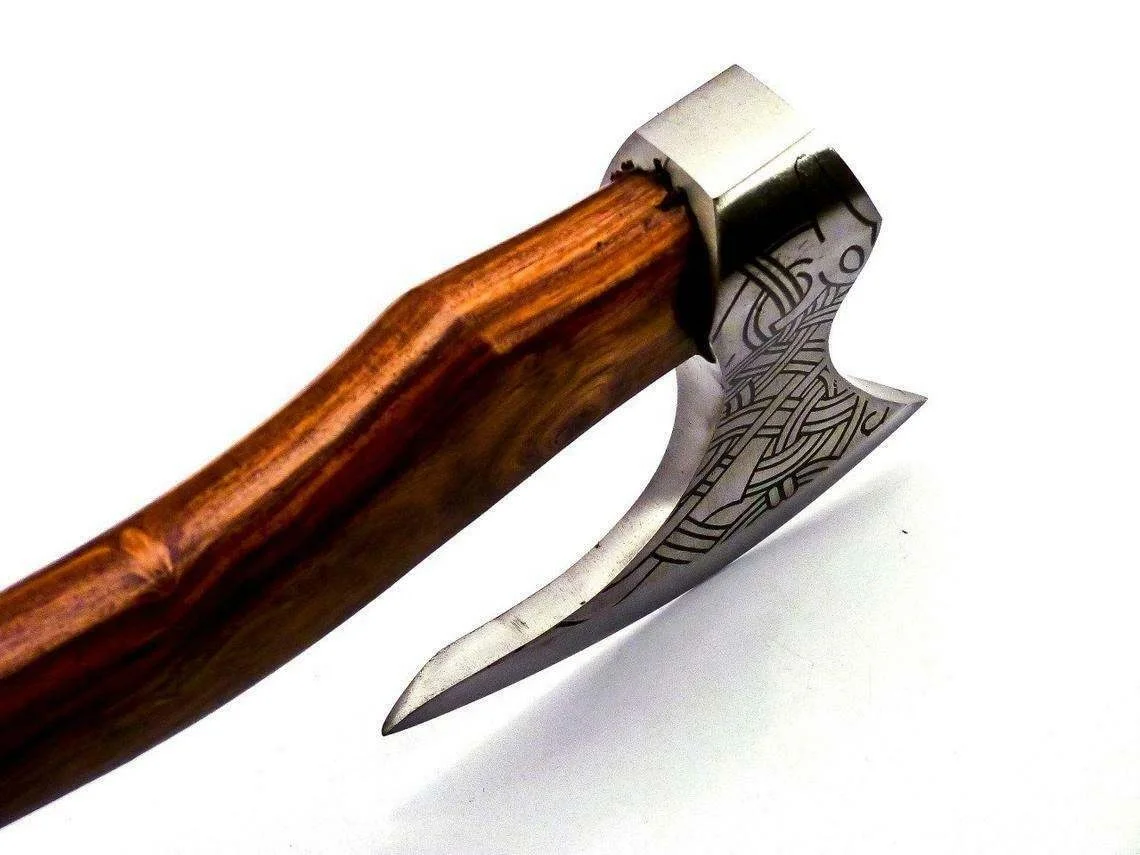 Custom Hand Forged Hatchet Carbon Steel Axe with Sheath | Rose Wood Handle