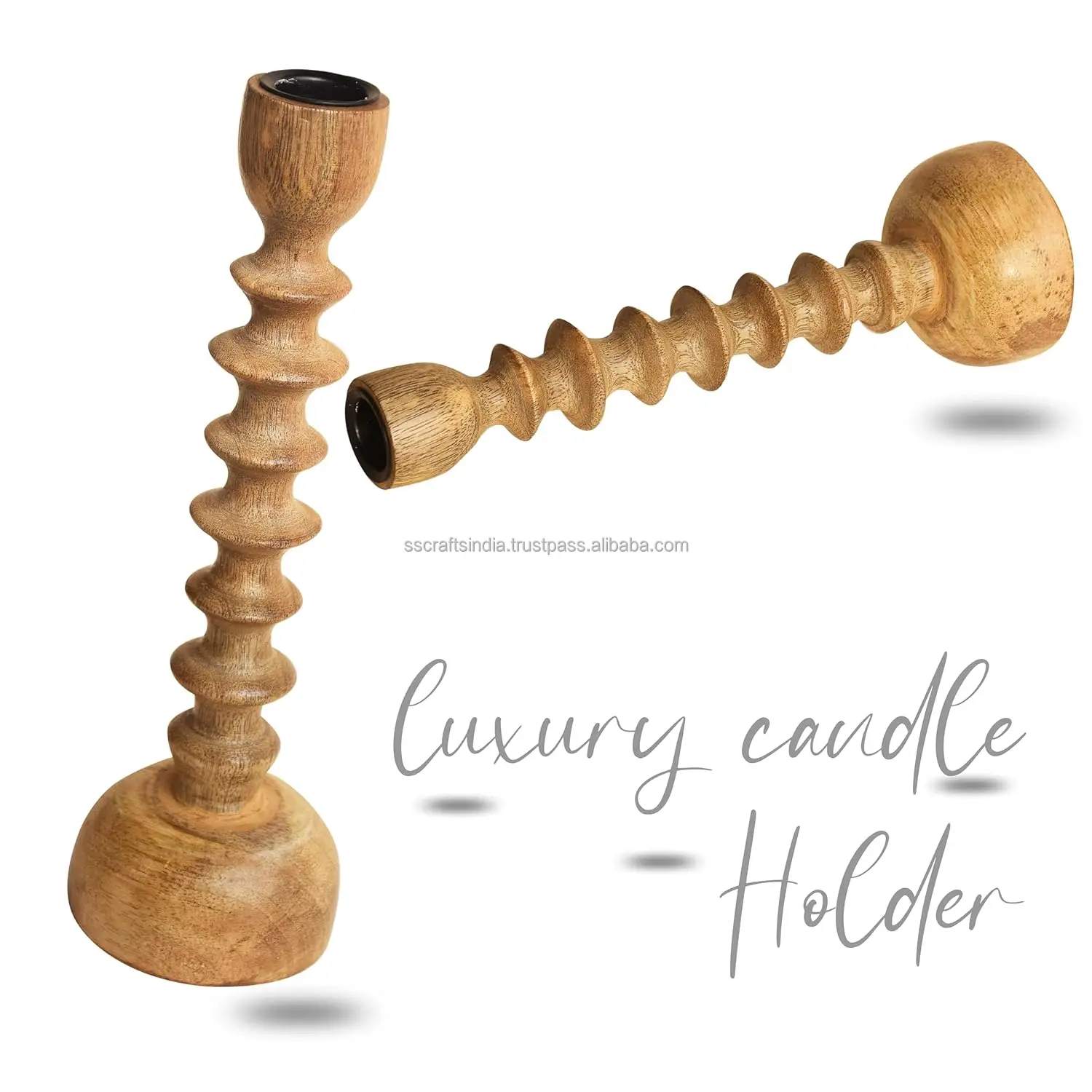 Handmade Wooden Candle Stand Candle Holder for Home Decor/Church/Party and Wedding (Natural 23.5CM) Made In India