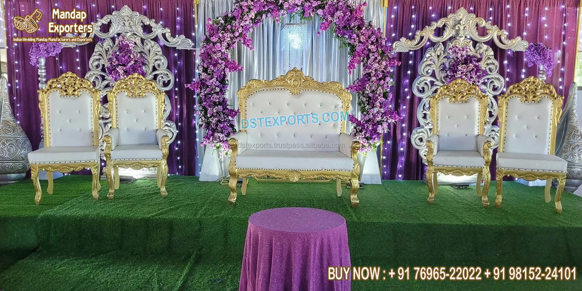 Asian Wedding Reception Stage Bridal Sofa Set Special Silver Carved Wedding Sofa Set New Designed Wedding Stage Silver Sofa Set