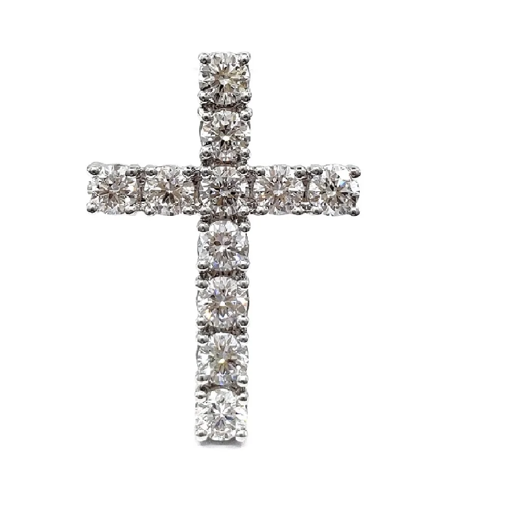 Classic Popular Design 18k White  Gold High Quality Natural Round Diamond Jewellery	Round Cross Pendants For Followers