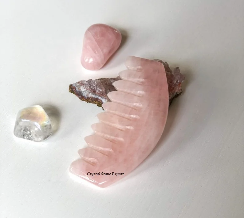 Natural Rose Quartz Crystal Hair Comb Crystal Hot Comb