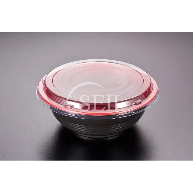 SL-BW1000 Disposable PP Microwavable Poke Soup Red/Black Donburi Ramen Noodle Takeaway Plastic Round Bowl and Lid