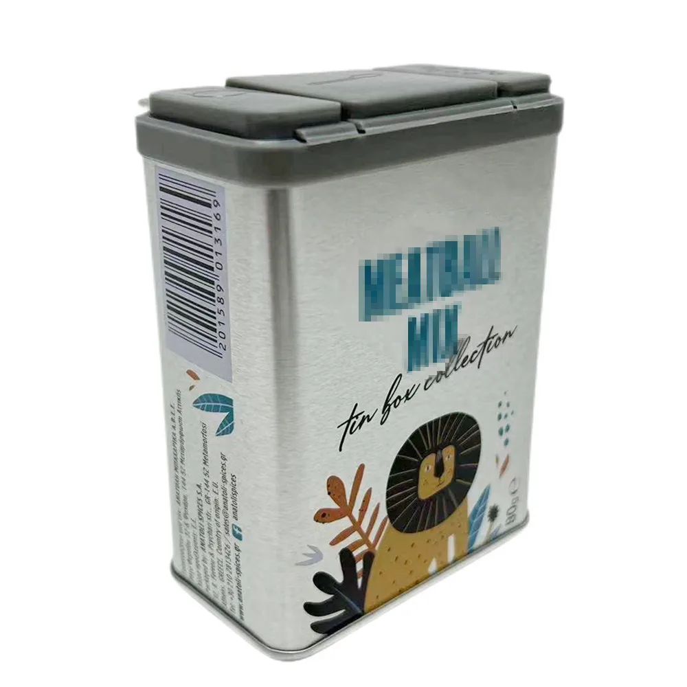 Tinworld Factory Custom High Quality Tinplate Rectangle Tin Spice Jar Wholesale Custom Metal Spice Jar Spice Tin Packaging