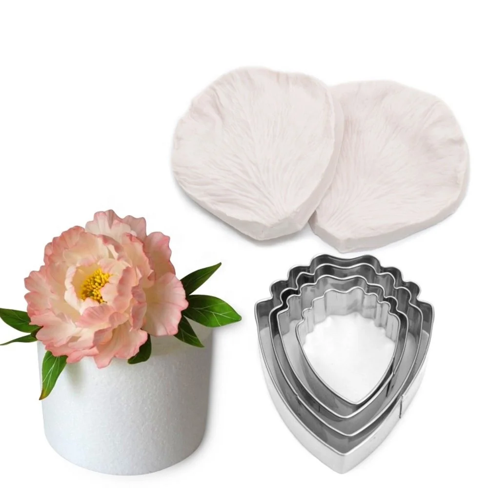 AK Peony Decoration Tool Gum Paste Veiner Stainless Steel Fondant Cutter Set Silicone Veining Mold Sugarpaste Making Tool