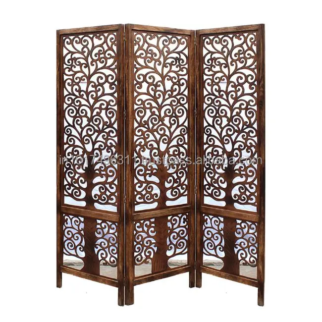Handcrafted 3 Panel Wooden Room Partition & Room Divider (Brown) Solid Wood Decorative Screen Partition  (Free Standing)