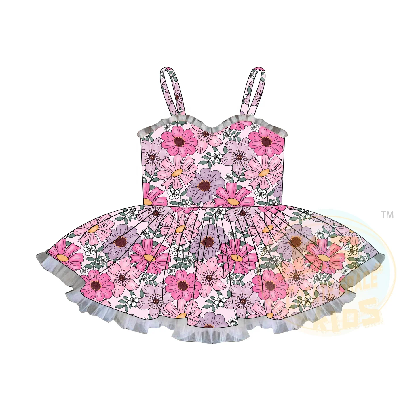 2024Hot Trendy Children Summer Clothing Boutique Print Cartoon Yarn Suspender Skirt Frock Cute Girls Flower Floral Slip Dresses