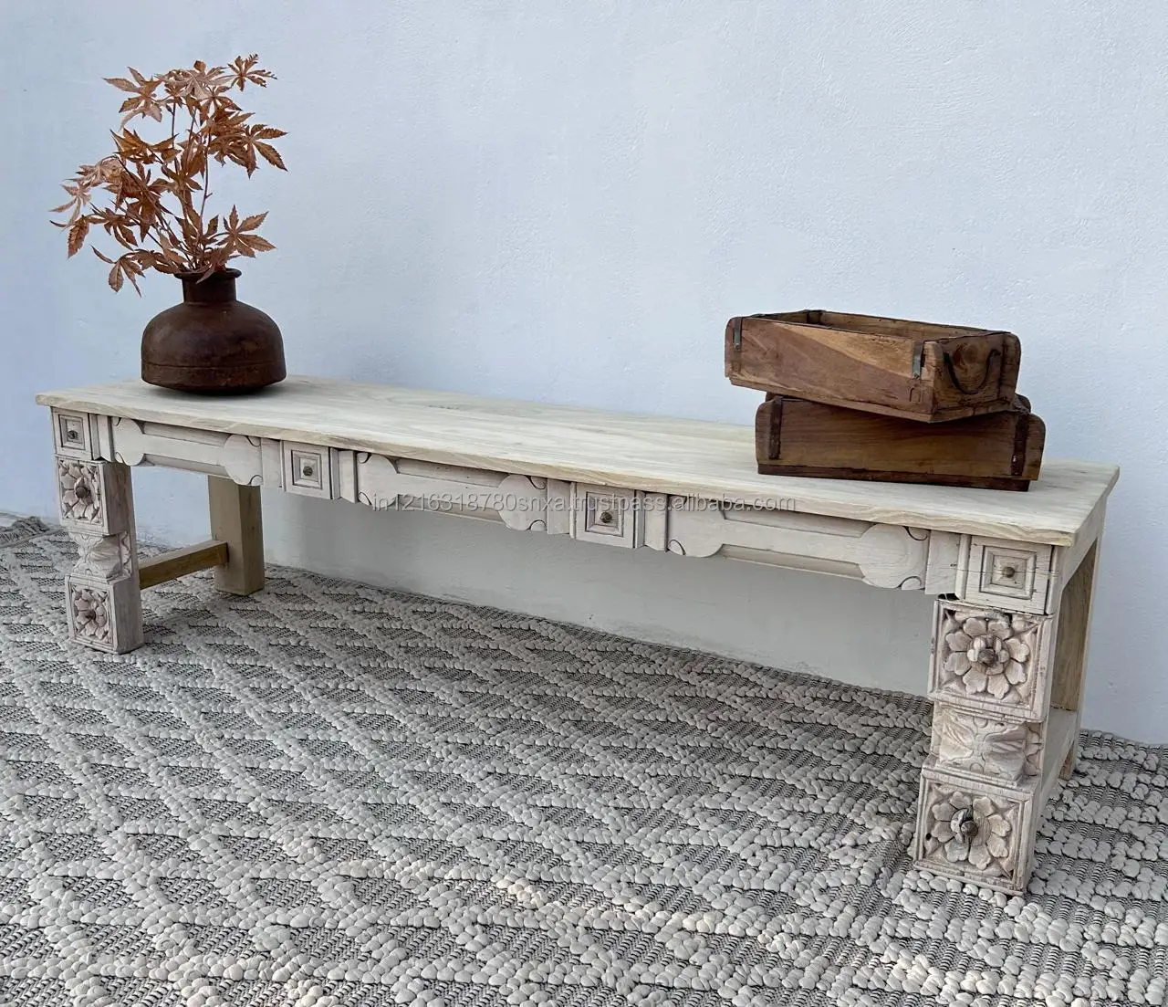 Wholesale Antique Vintage Reclaimed Wood Handmade Carved Bench Indian Style Patio Benches Best Quality Bleach Old Wooden Bench