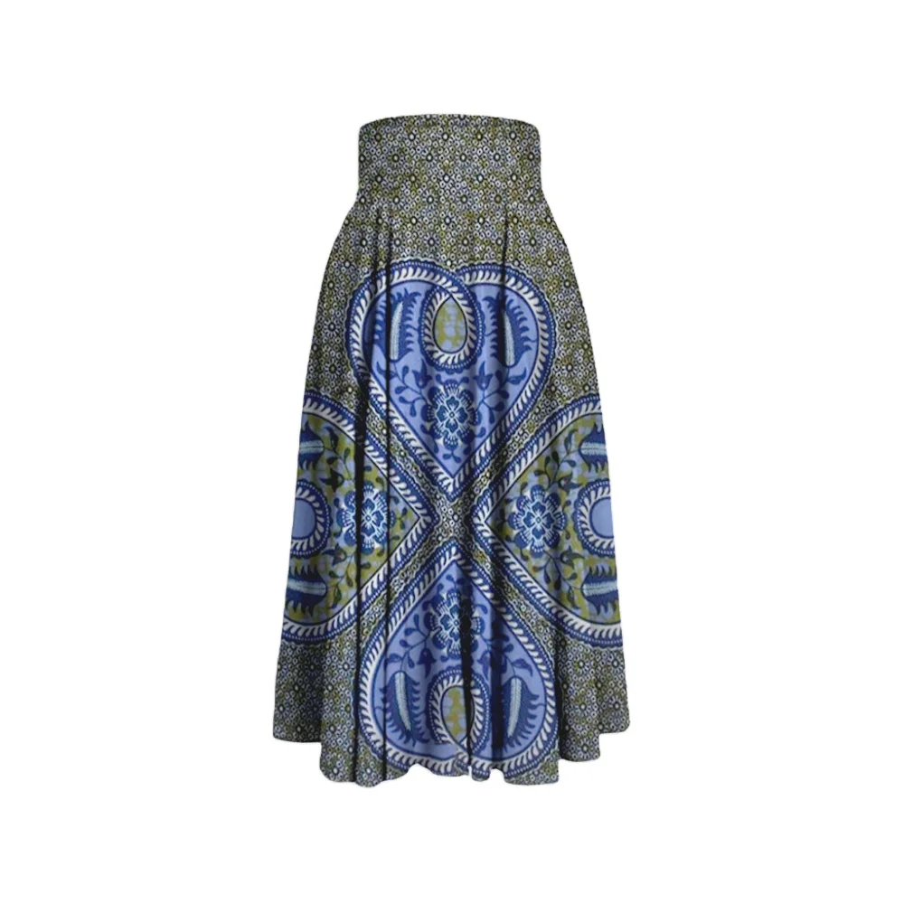 
Rapheeze Wax Printed Blue Heart Floor Length Maxi Skirt 