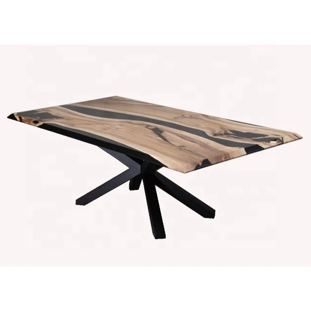 Walnut solid wood material table Black epoxy resin custom modern table top dinning room decoration table