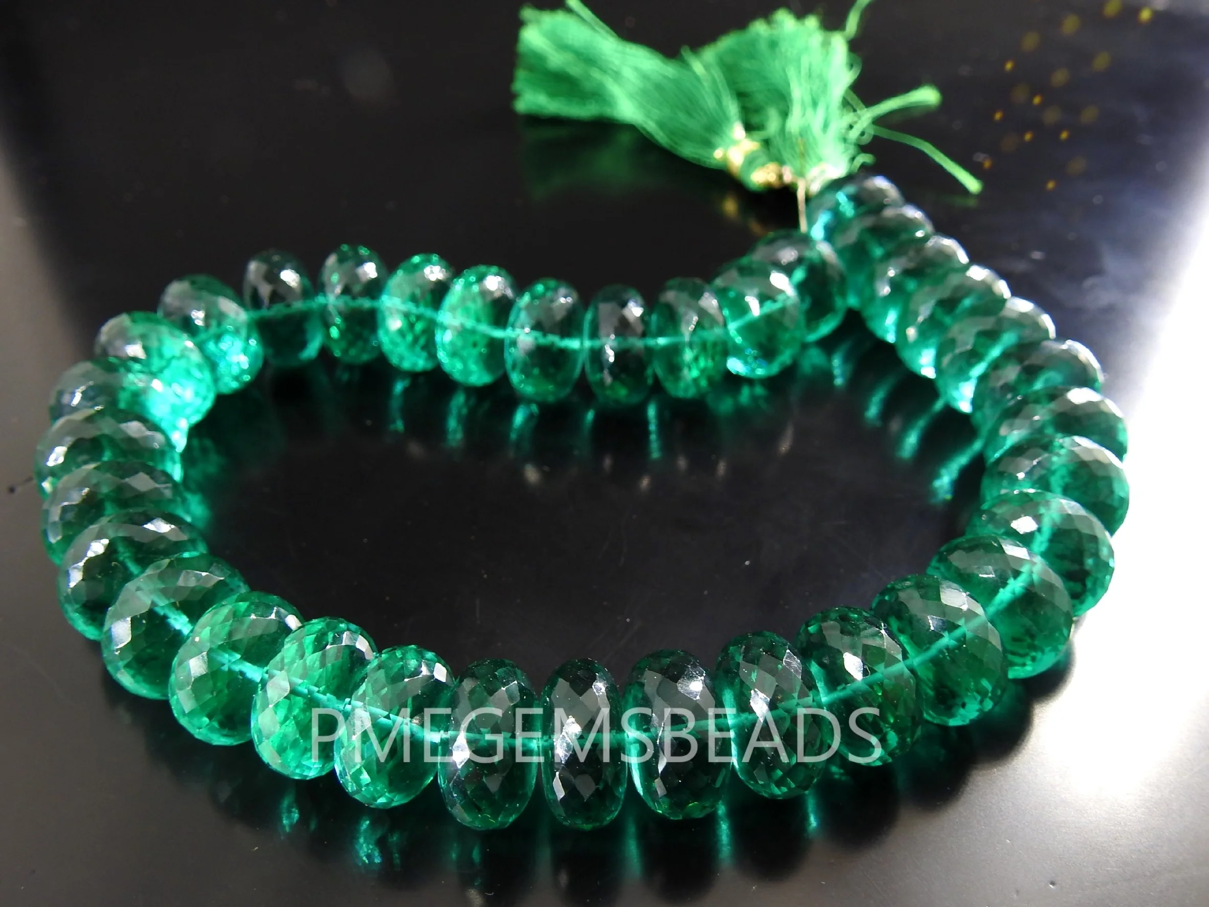 Emerald Green Quartz Faceted Roundel Bead,Hydro,Glass,Loose Stone,Handmade,For Making Jewelry,Beaded Bracelets,10Piece 14MM