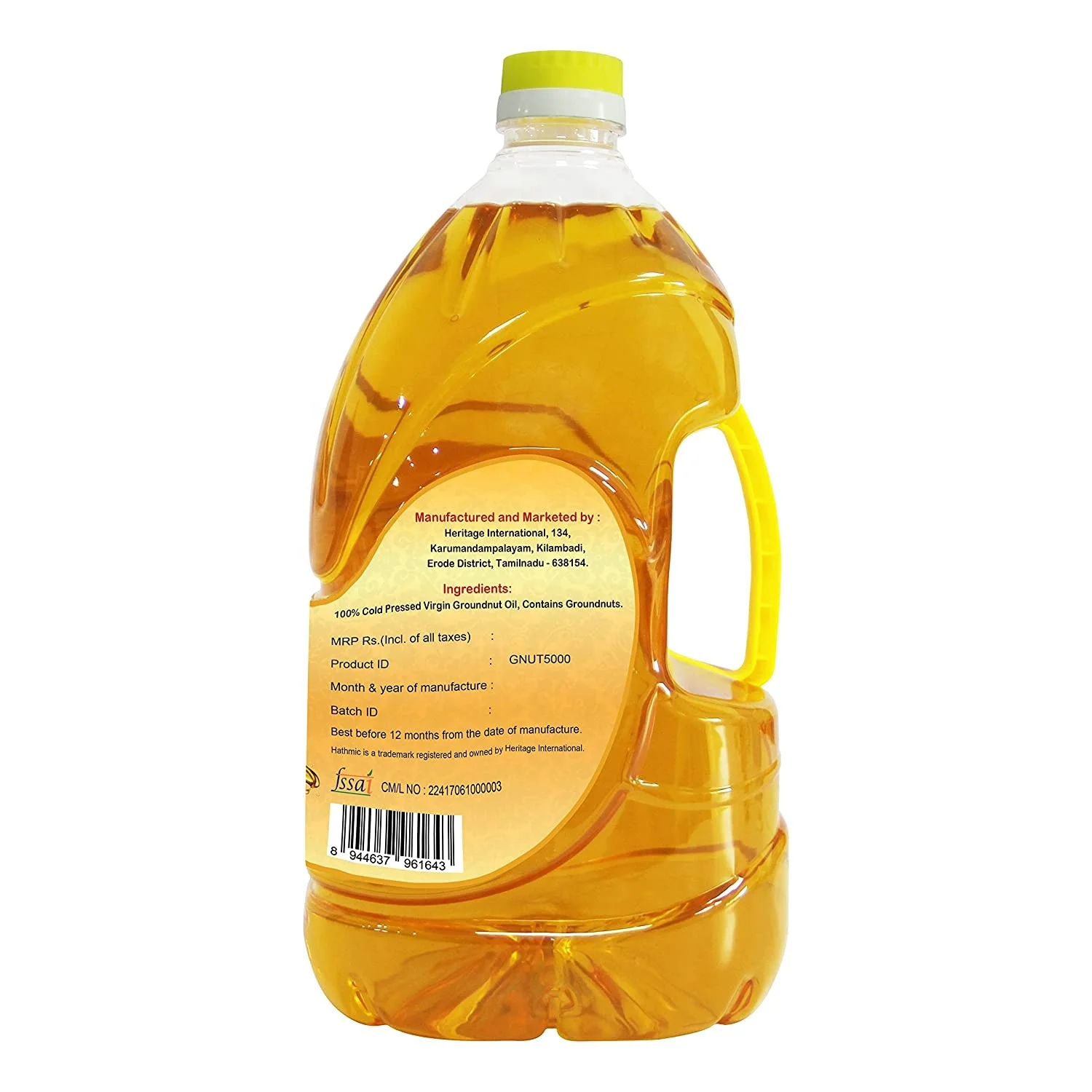 Cold Pressed Groundnut Oil, 5L HDPE (Un Refined and Un Filtered Pure Oil)