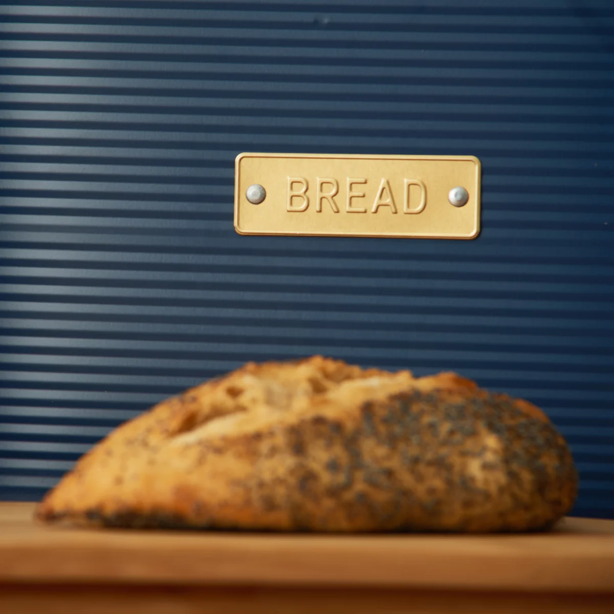 New launch Otto Navy Bread Bin Storage metal storage box with wood lid kitchen utility article