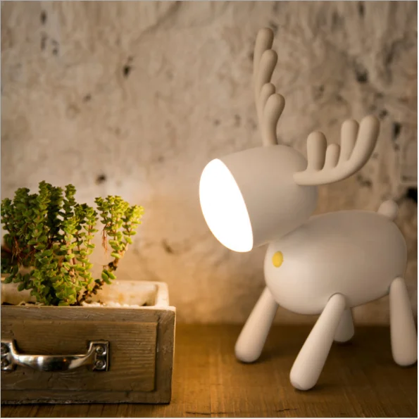 Splendid Deer Shaped White and Brown LED Desk Lamp with USB Charging Port for Reading Books