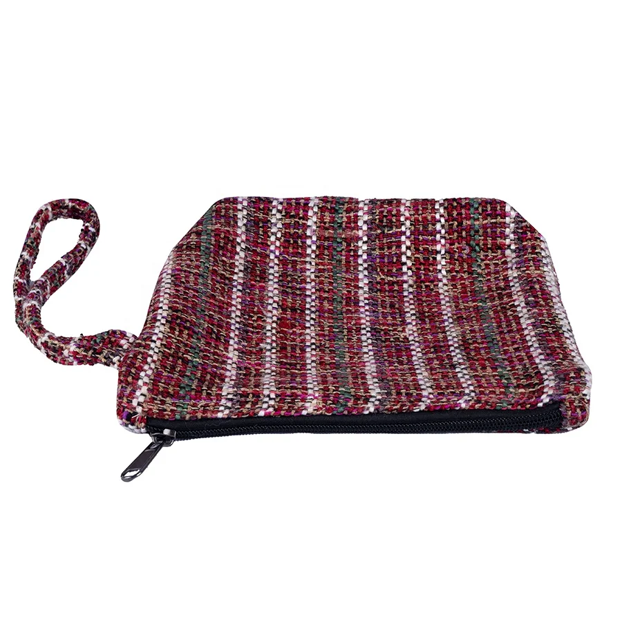 Cosmetic Case Cosmetic Pouch Eco Safe Handmade Bags NP Yarn Weaving Fabric Made by Recycle cotton canvas zipper pouch Bag