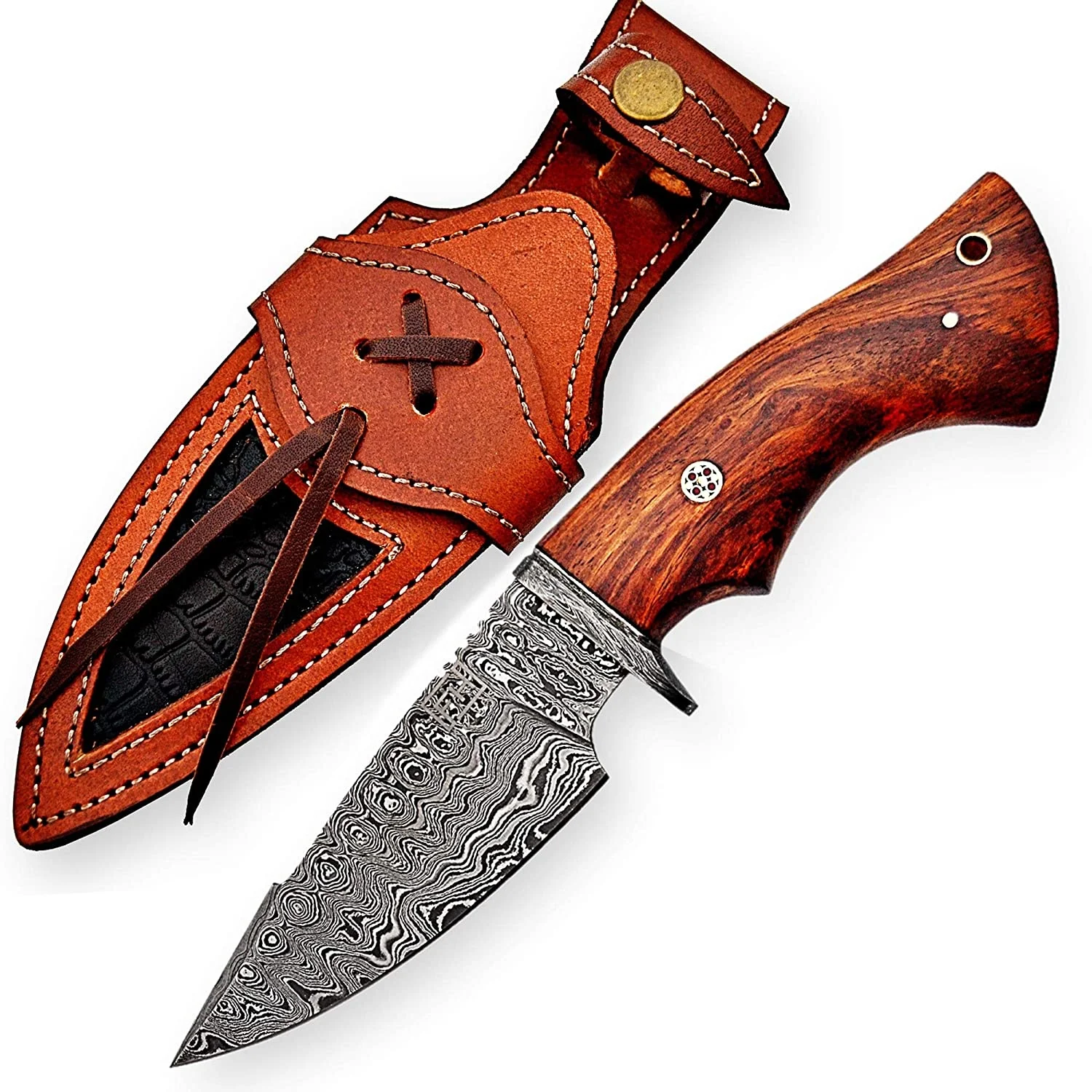 
Damascus knife Handmade Hunting Knife with Sheath Fixed blade knife Non-Slip walnut wood Handle 
