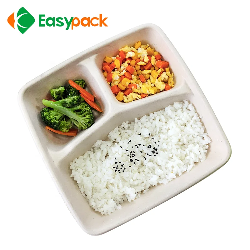 EASYPACK 1000 ml biodegradable paper food tray bagasse tray with anti - fog lid