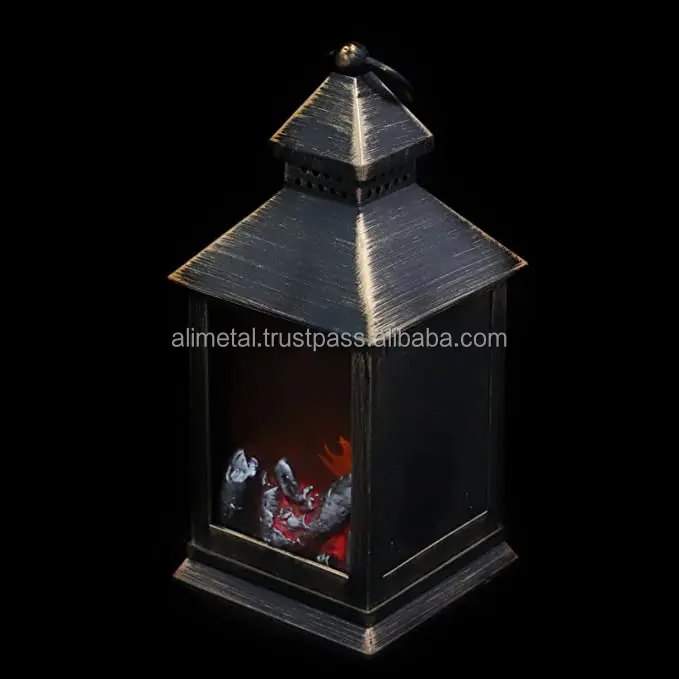 Vintage Christmas Lantern Fireplace Flickering Lantern Tabletop Night Light Christmas Holiday Hanging Decor for Indoor Yards
