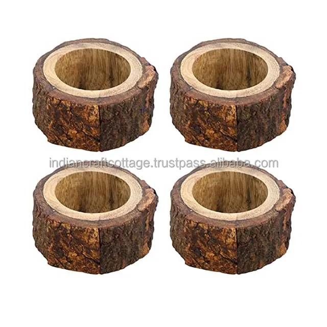 Wooden shell bark napkin ring for table decoration mango wood from india by INDIAN CRAFT COTTAGE