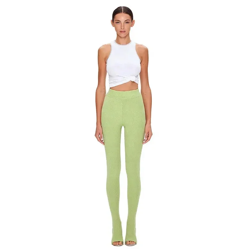 Winter New Arrivals High Waist Solid Color Women Casual Pants Tight With Feet Leggings For Plain Nylon Stylish Leggings