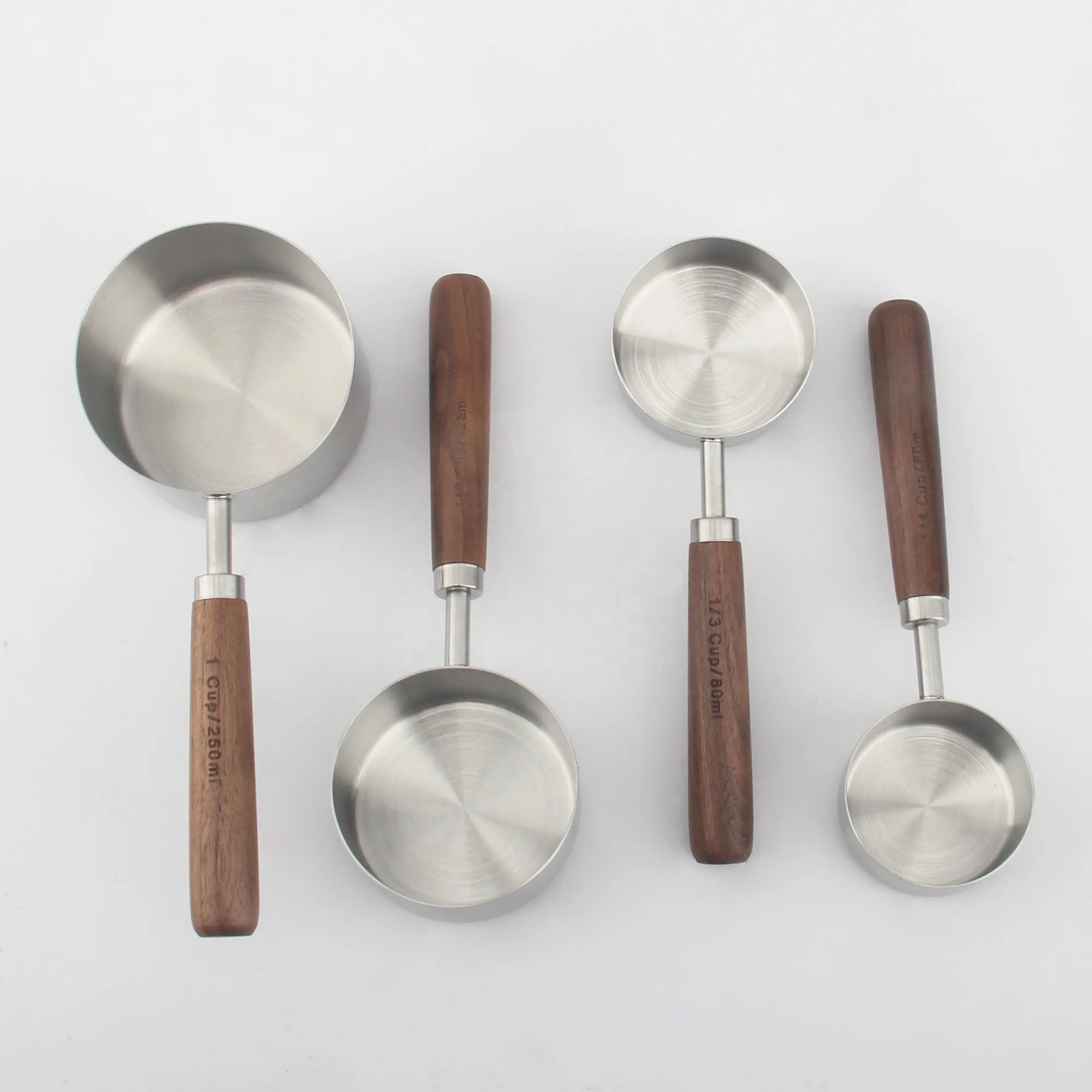 Kitchen High Quality Measure Stainless Steel Measuring Cups and Spoons Set With Wooden Handle