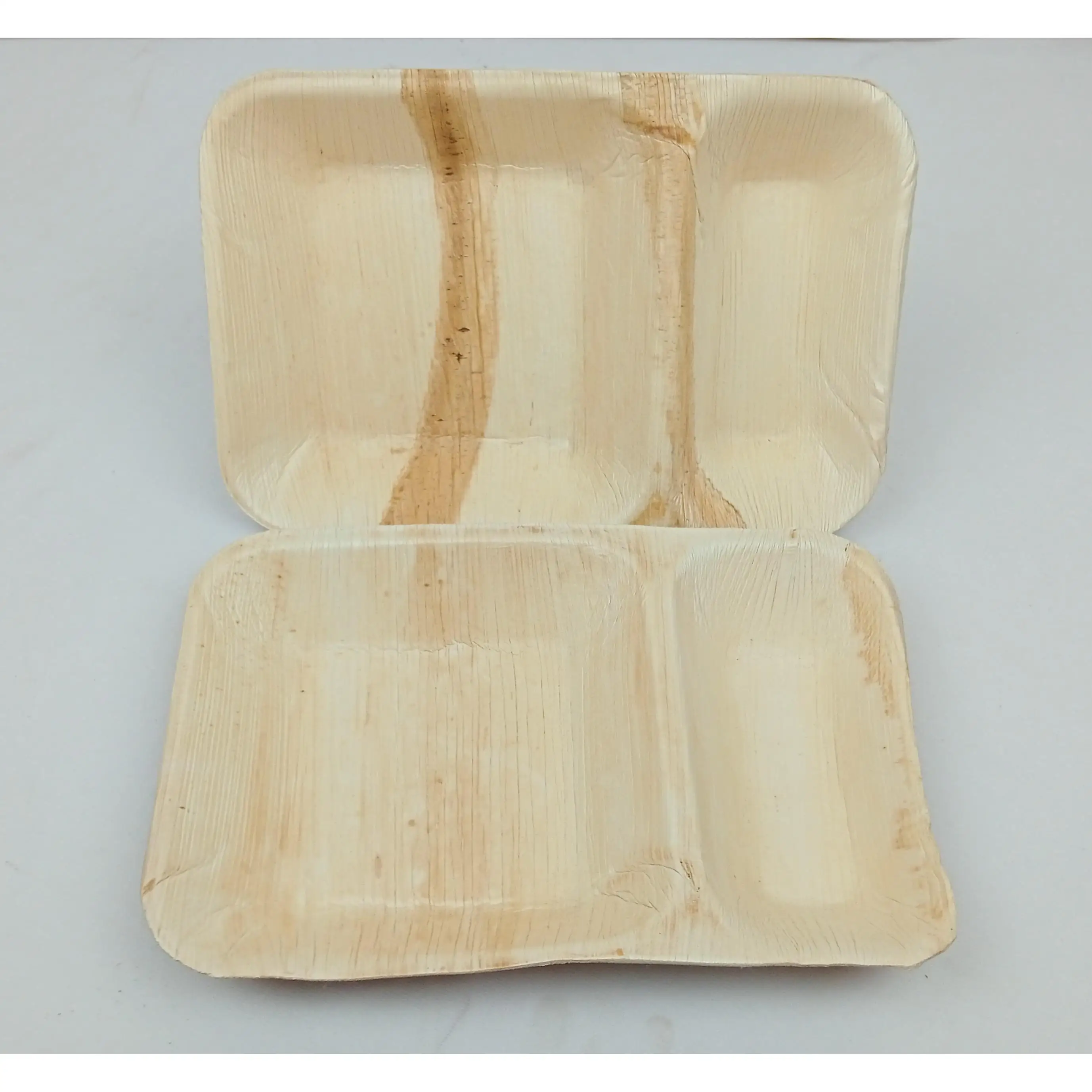 Eco-Friendly , 100 % Natural, Bio- degradable Disposable Areca Palm Leaf Rectangular 2 compartment Plate 23.6 cm Double Tray, no