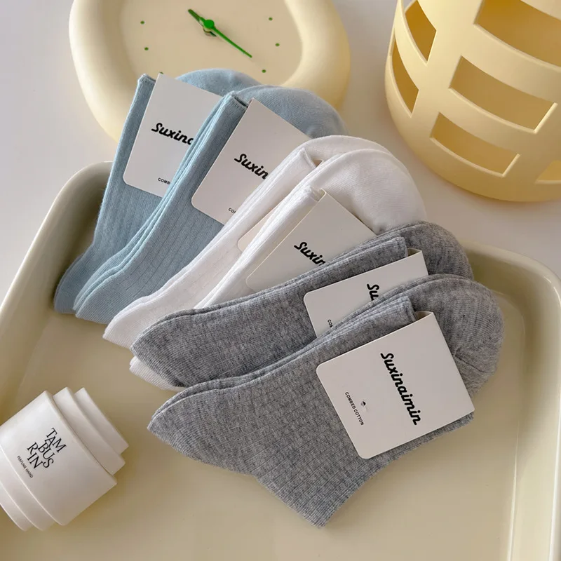 Japanese New Fancy Candy Color Women Socks Cotton Knitted Pure Color Women Socks