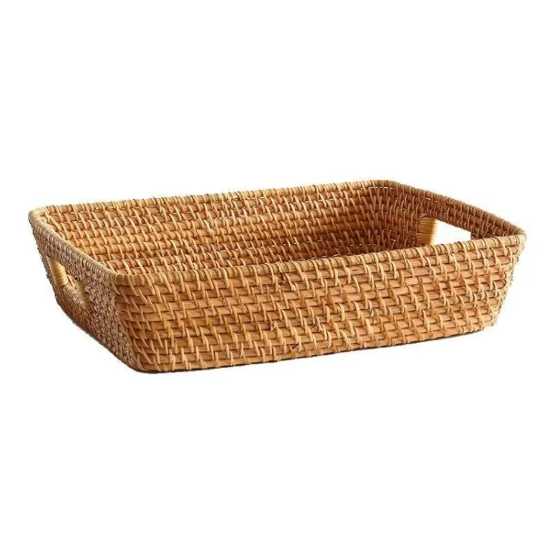 Rustic Design Multi-purpose Natural Rattan Basket with Handles Classic Serving Tray Hot Sale Handicraft from Vietnamese Supplier
