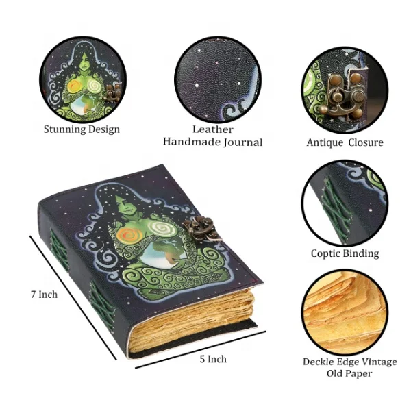 Оригинальный размер Печать Натуральная кожа ручная работа бумажная печать молочный античный ведьмахство винтажный кожаный Журнал Блокнот Журнал