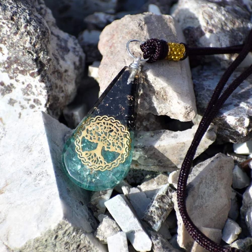 Подвеска из черного турмалина оргона защита эмф: синий оникс аквамарин оргонит подвеска цветок дерева ожерелье эмф