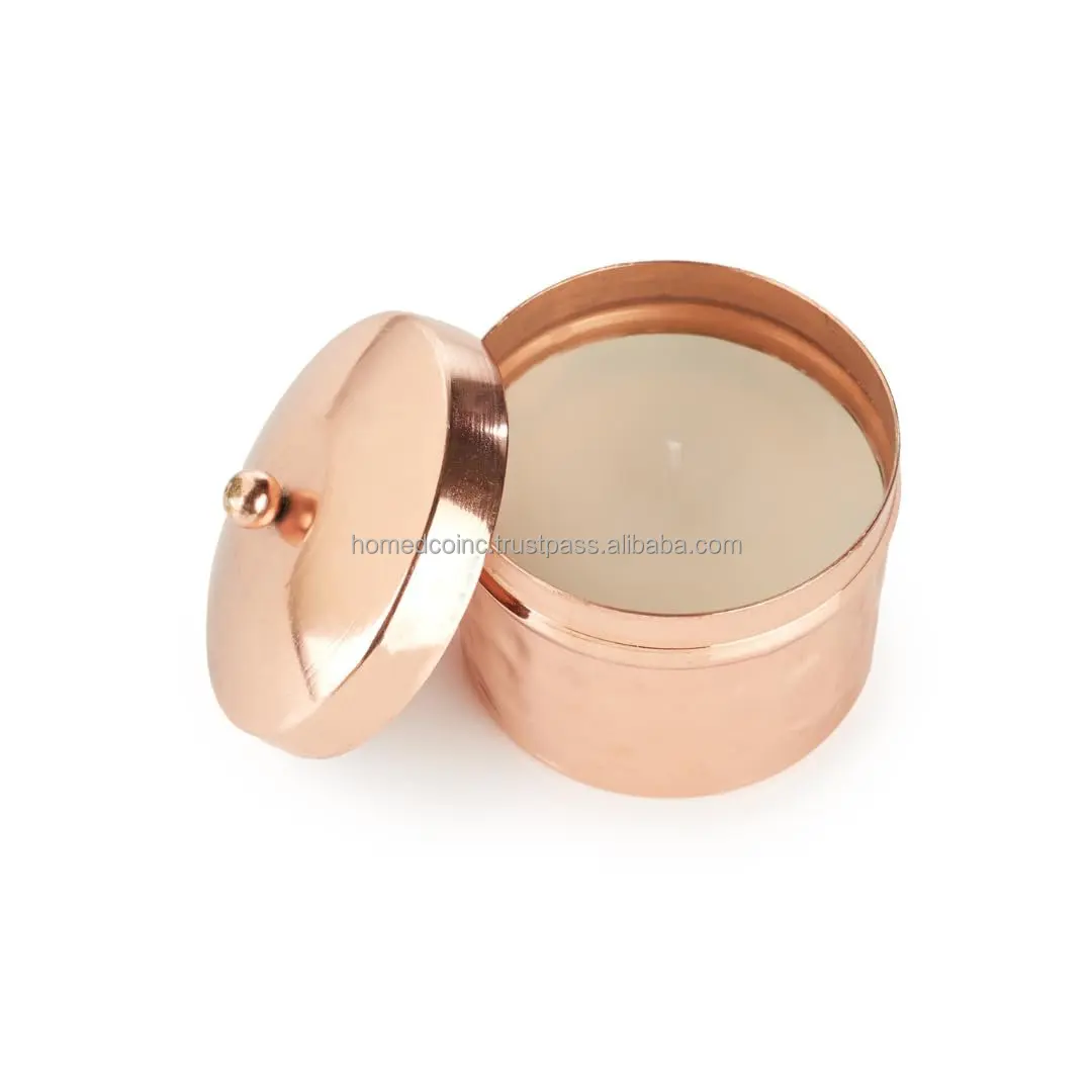 Handmade Copper Hammered Luxury Candle Holder Premium Quality Glass Jar Lid Container Storage Box Wax Scented Candles Home Decor