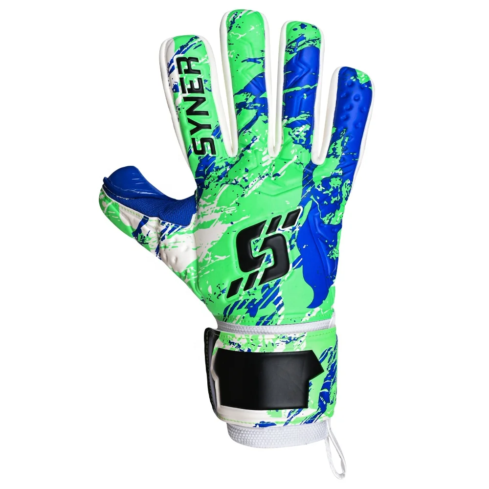 Strong Grip Breathable Blue GK Gloves for Soccer Goalkeepers German Latex Palm with Negative Cut Enhanced Comfort Performance