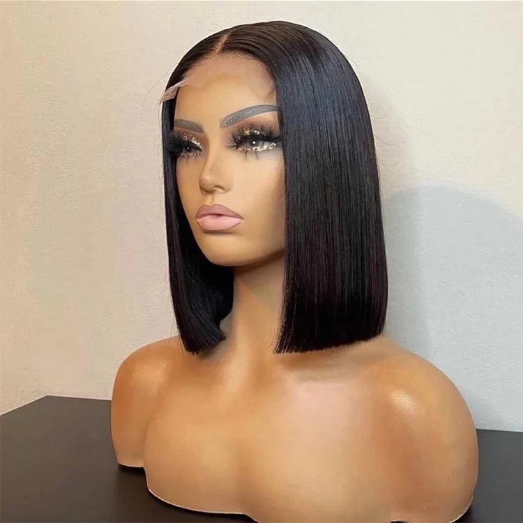 100% натуральные человеческие волосы Боб с тупым вырезом парик для чернокожих женщин оптовая продажа Швейцарский из перуанских волос на сетке 4x4 5x5 6x6 Hd