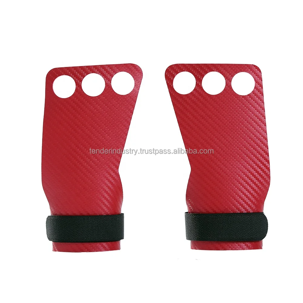 Gym Exercise Fitness Weight Lifting 3 Hole Hand Grips Custom Logo Weightlifting Gymnastic Carbon Grips