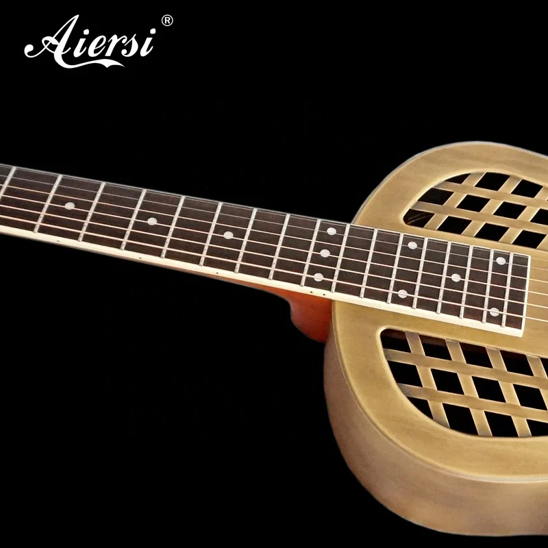 China Aiersi Brand Duolian Style metal Brass Bell Body Blues Slide Resonator guitar good quality for player musical instruments