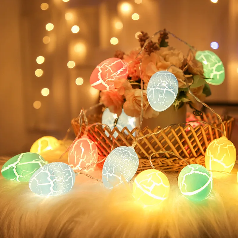 LED Crackle Pattern Egg Light String with Remote Battery Operated Fairy Easter Decoration for Home Tree Banister Party