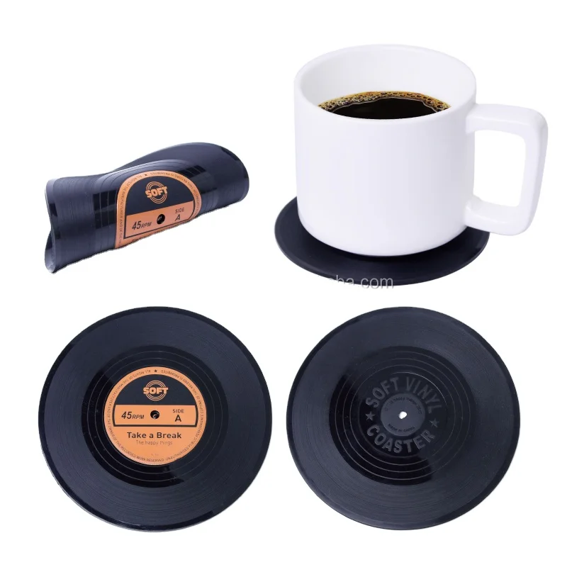 Custom made Kitchen Gadget CD Record Vinyl Anti-Slip Silicone Rubber Coaster