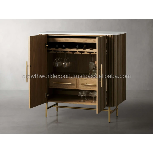 Hot 2 Door Wooden Bar Cabinet with marble top handmade carving Furniture Camel finished Storage Living Room Home furniture 2024