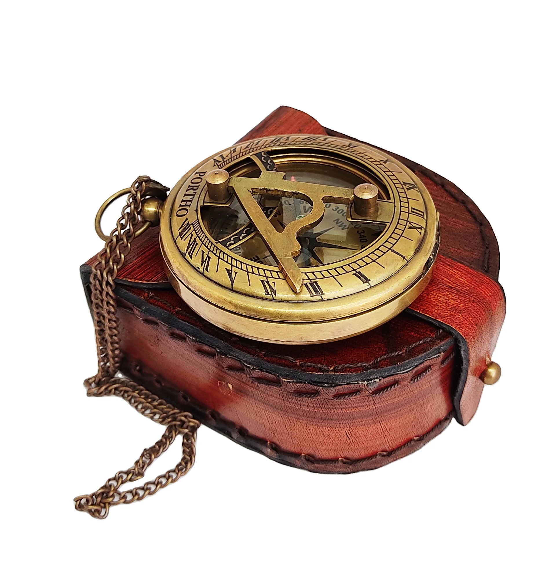 Nautical Brass Sundial Compass Antique & Golden Finish Camping Hiking Compass Gift