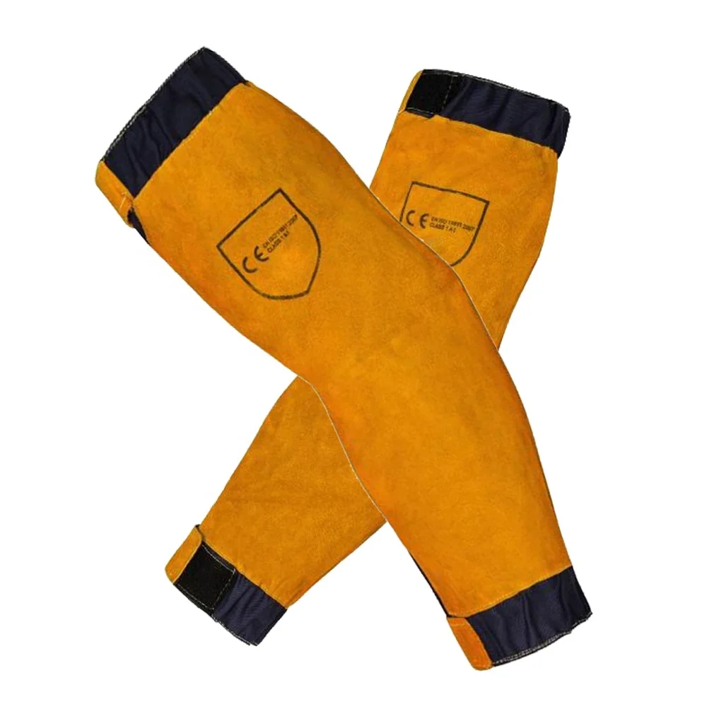Yellow Long Sleeves Custom Sizes Safety Leather Hand Sleeves Heat And Cut Resistant Leather Welding Sleeves