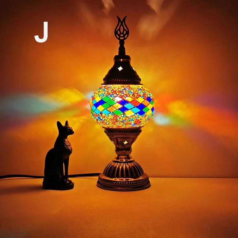 Table Lamp Decorative Handcrafted Small High Quality Dropshipping Turkish Mosaic Glass Iron Modern Novelty LED Bedroom 1 Piece