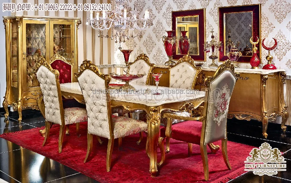 Набор итальянский антикварного золотого обеденного стола на 10 мест роскошный дизайн набор из 10-местного купить Королевский для ручной работы
