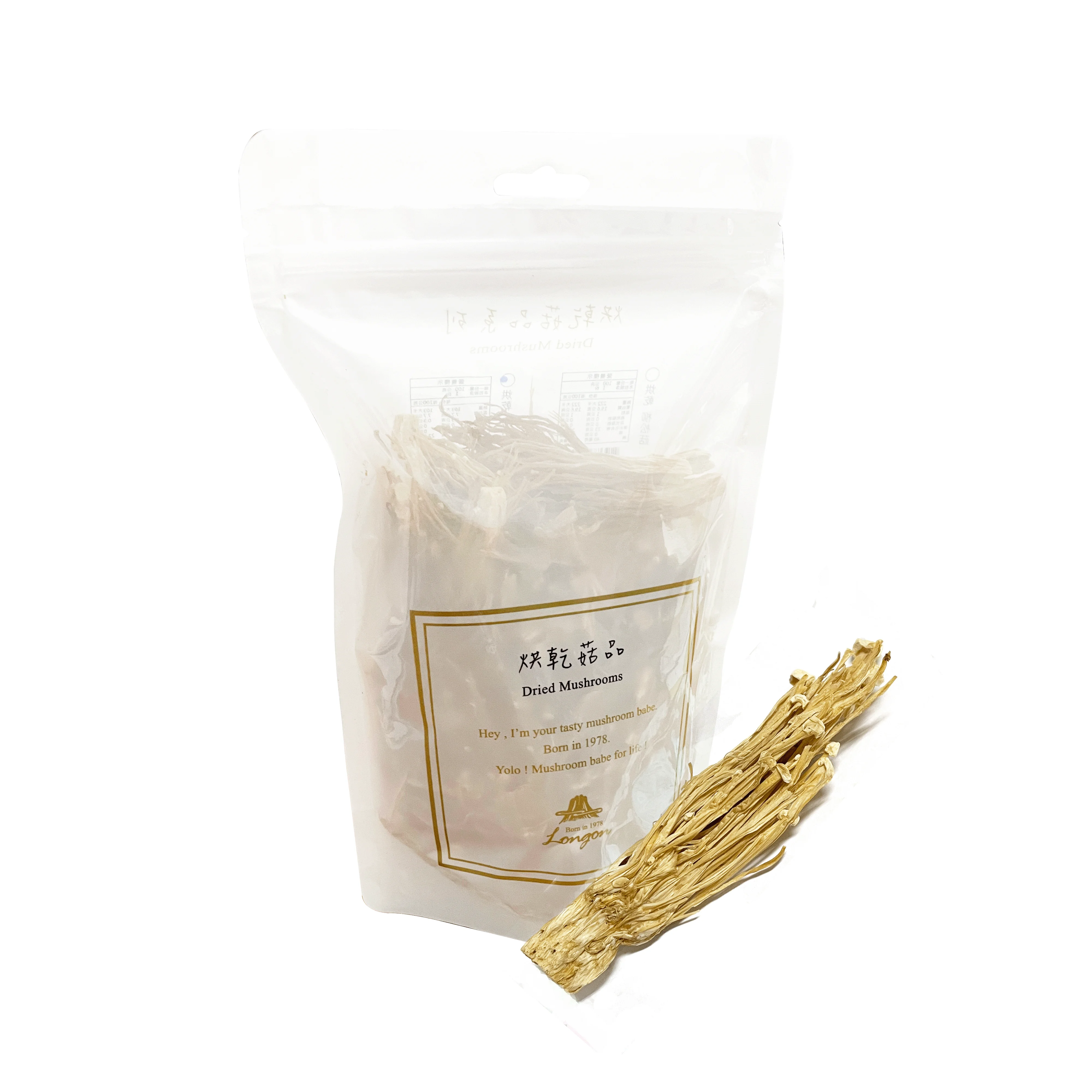 Unbleached high fiber cultivated dry enoki mushroom