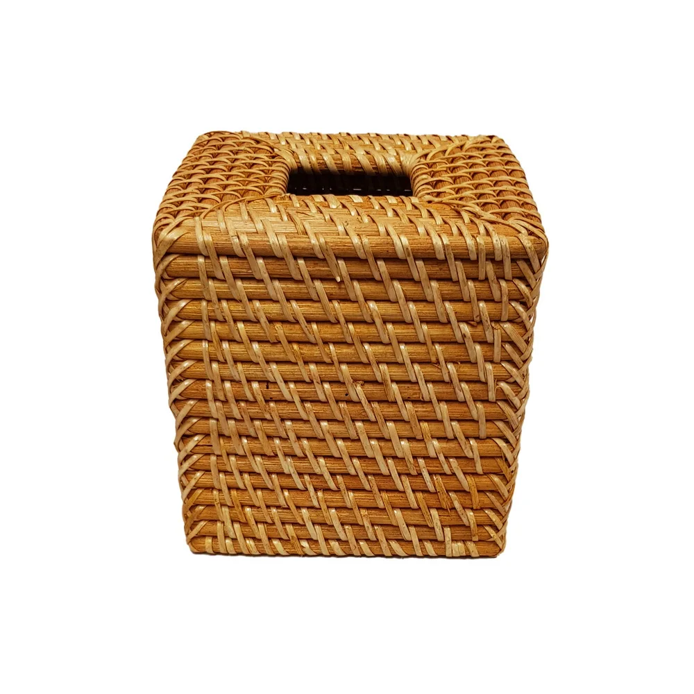 Multifunctional Napkin Holder and Tissue Box Cover Handwoven Square Rattan Storage Basket for Home Use Fabric Material