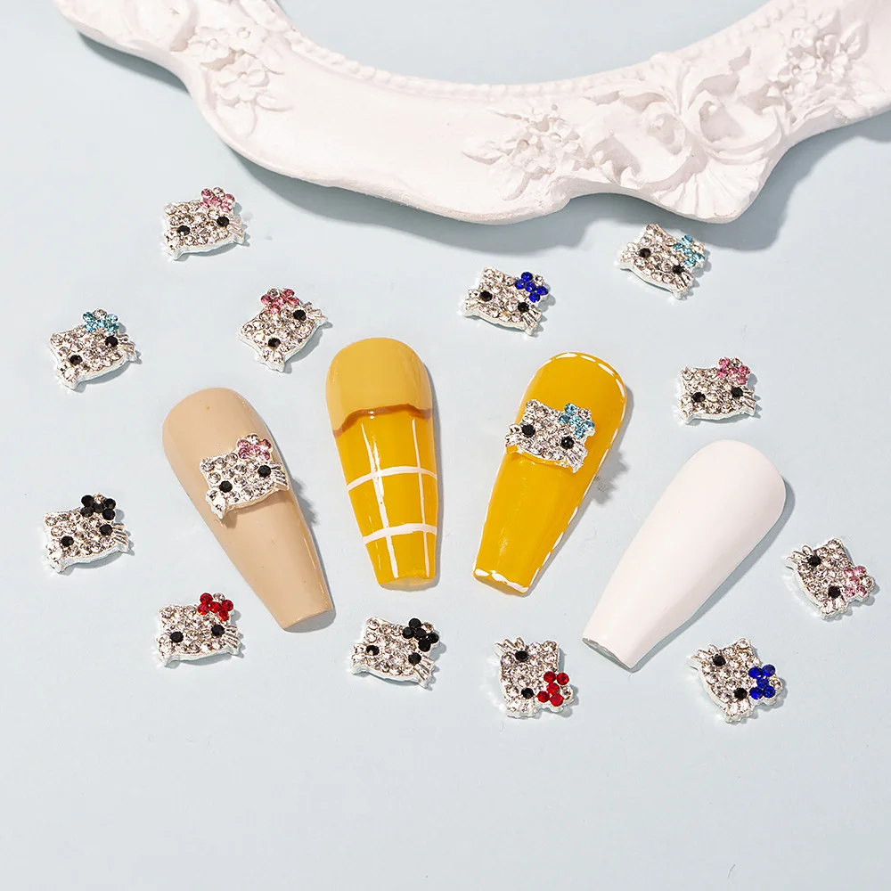Hello Kitty Nail Accessories  Metal Alloy Accessories Diamond Kawaii 3D Kitty Nail Charms Cat Rhinestones
