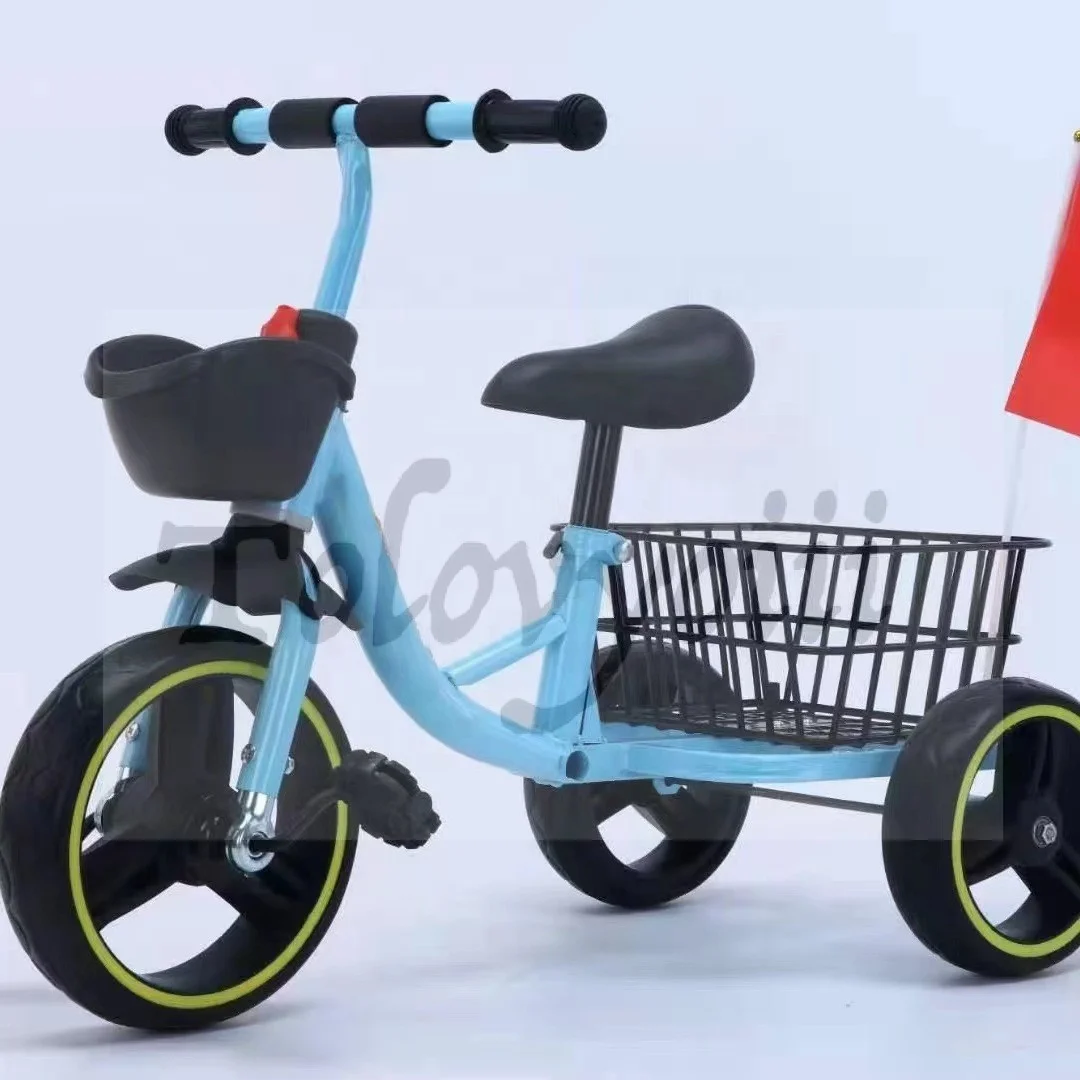 Детский трехколесный велосипед детский желтый автомобиль с задней корзиной