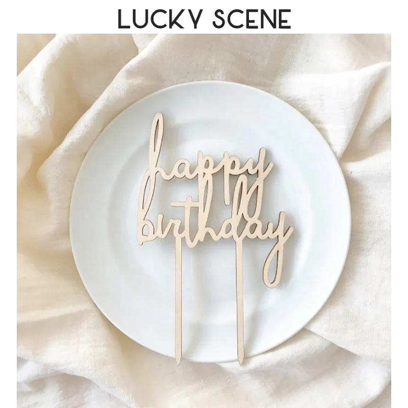 Japanese Style Wood Happy Birthday Rustic Laser Cut Cake Topper Birthday Number Decoration S00992