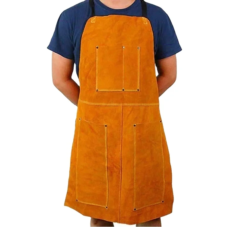 PU Leather Butcher Aprons  100% Genuine Leather Work Bib Brown BBQ Apron
